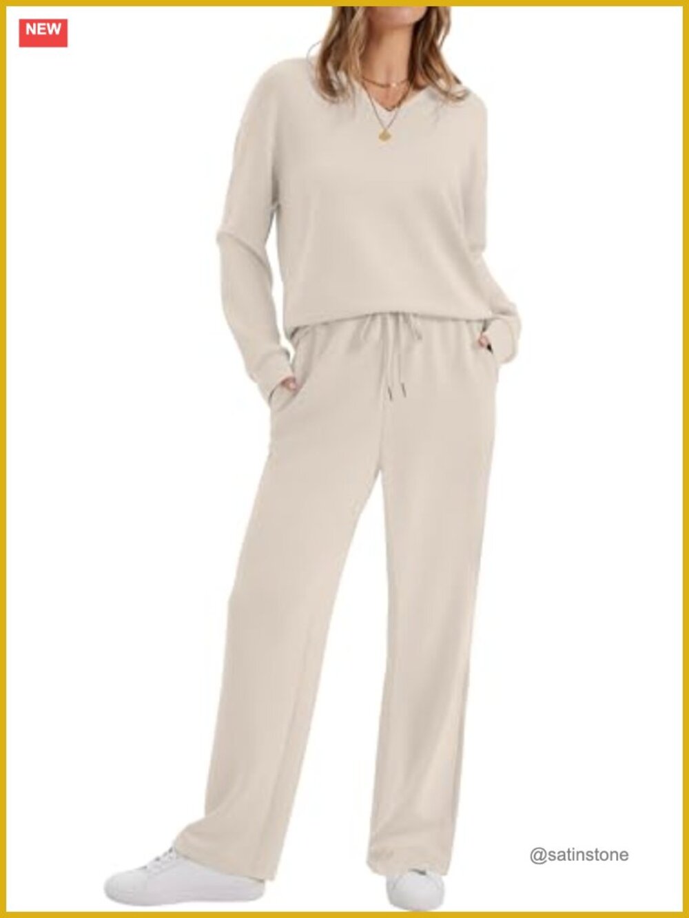 Women's 2 Piece Lounge Set Sweatsuit V-Neck Wide Leg Pants Travel Casual